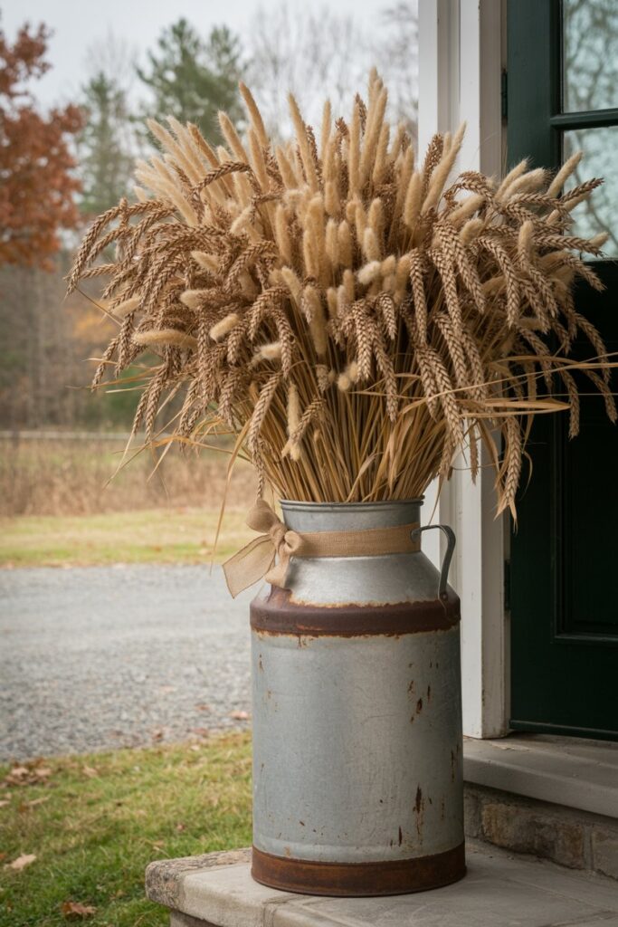 Antique Milk Cans with Wheat Stalks