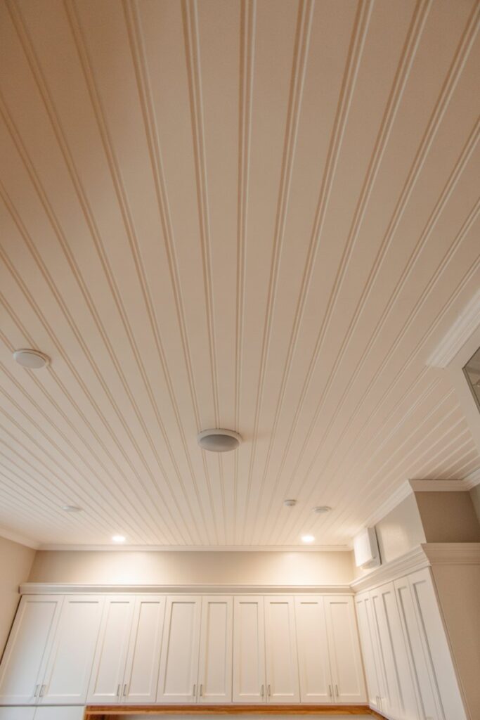Beadboard Ceiling with Recessed Lighting