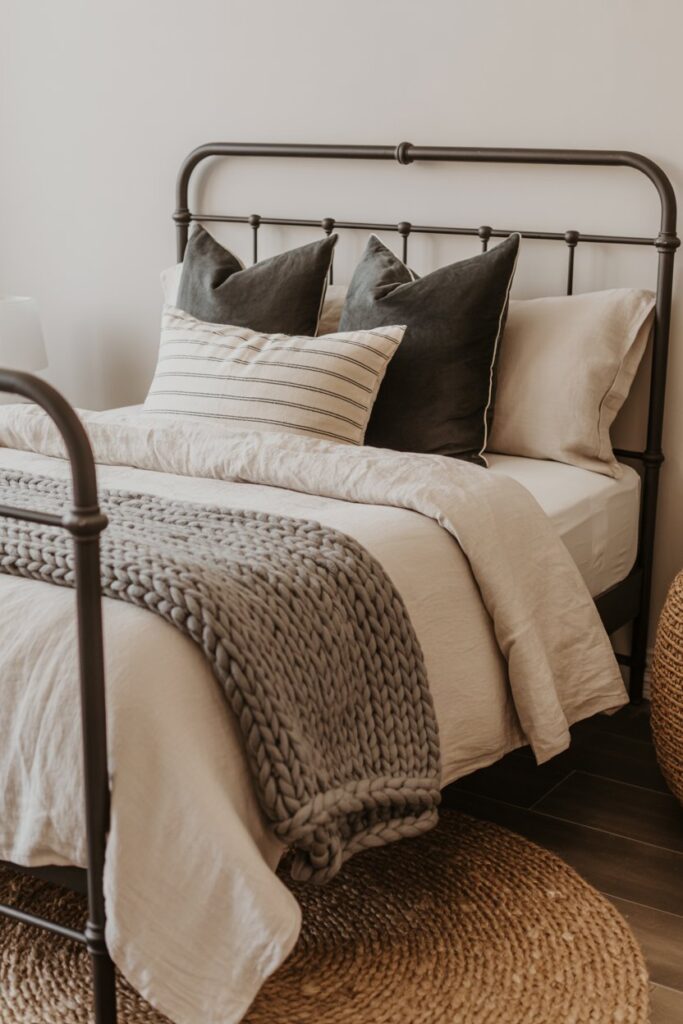 Black Metal Bed Frame & Cozy Linens