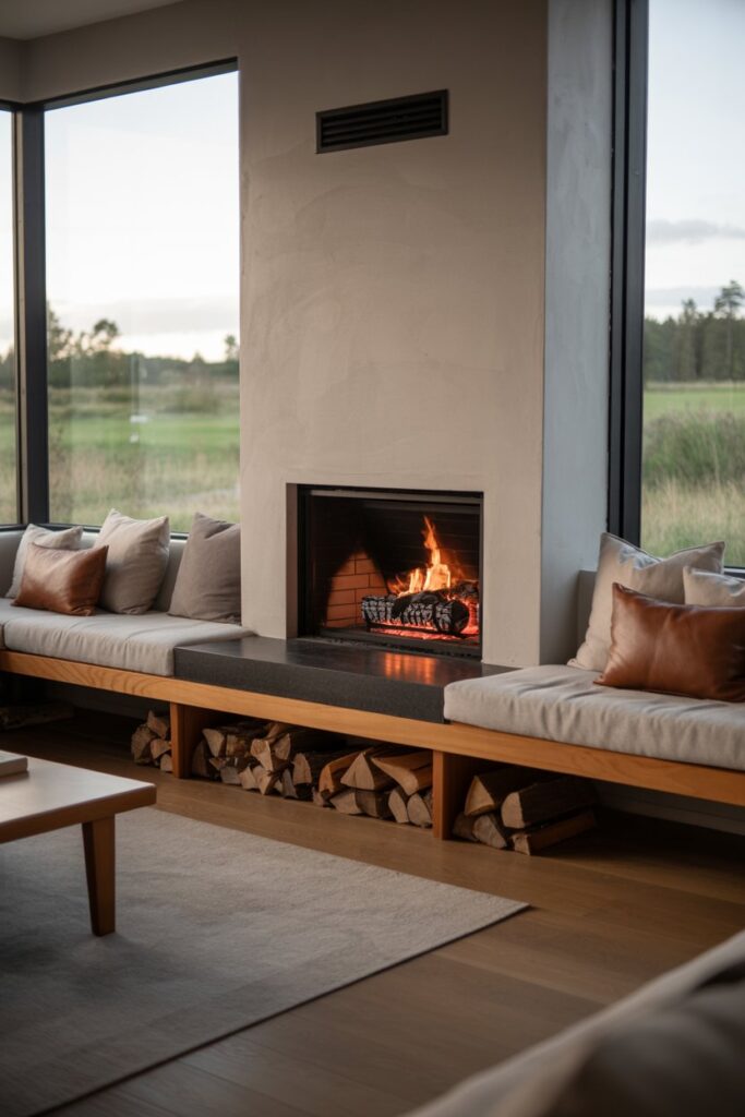 Built-in Bench Fireplace Nook