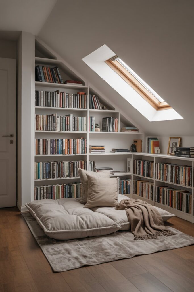 Cozy Attic Library with Floor Cushions