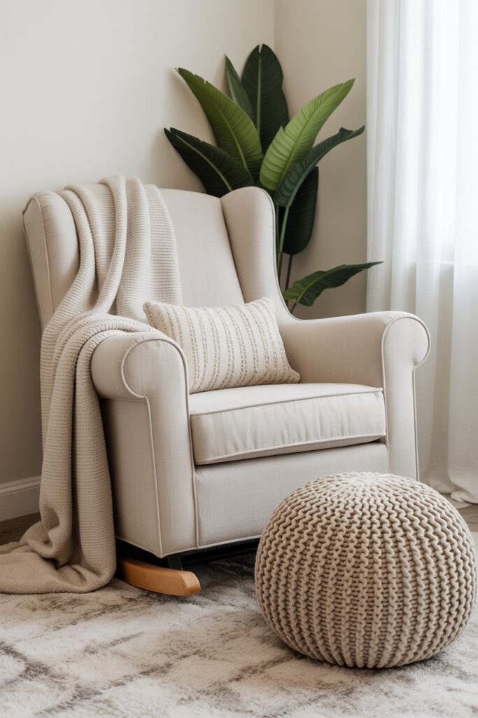 Cozy Knitted Pouf and Rocking Chair