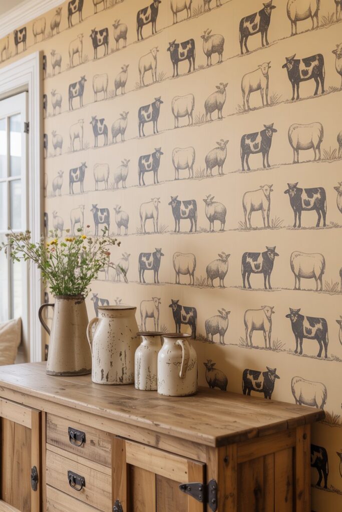 Farmhouse Animal Sketch Wallpaper