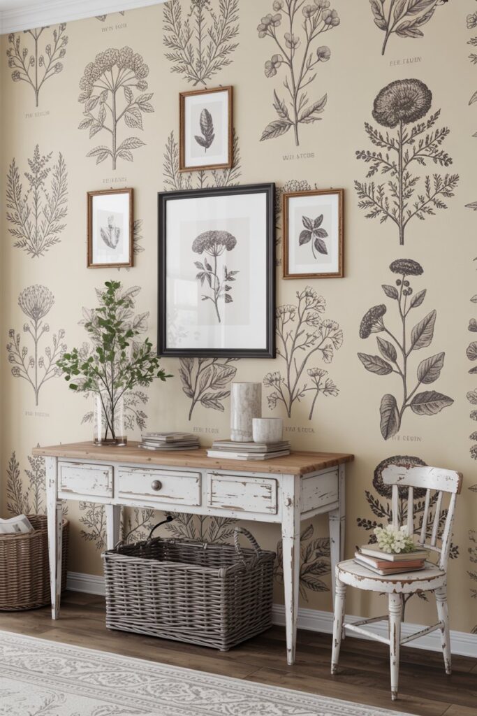Faux Botanical Sketch Wallpaper