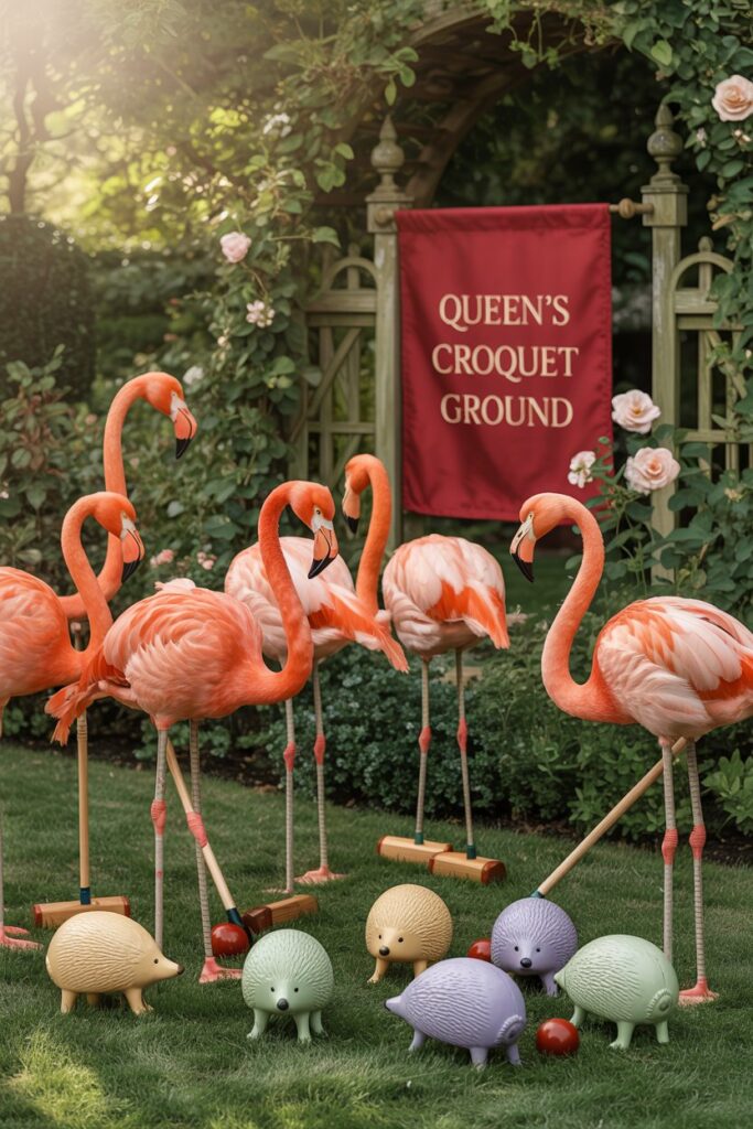  Flamingos and Hedgehog Croquet Set