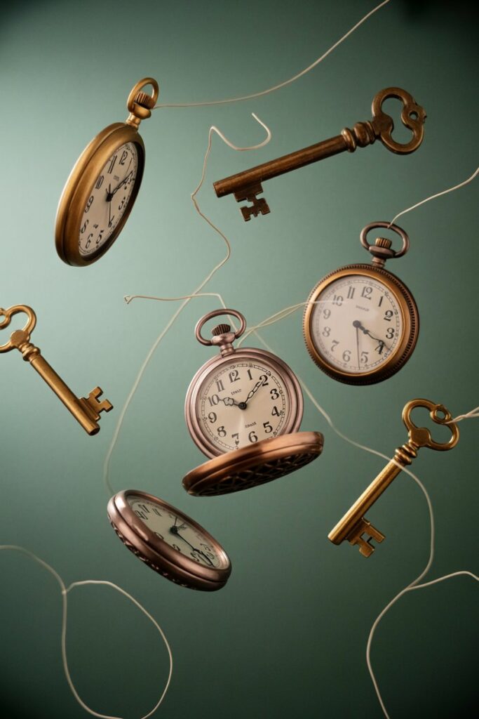 Floating Pocket Watch and Key Decor