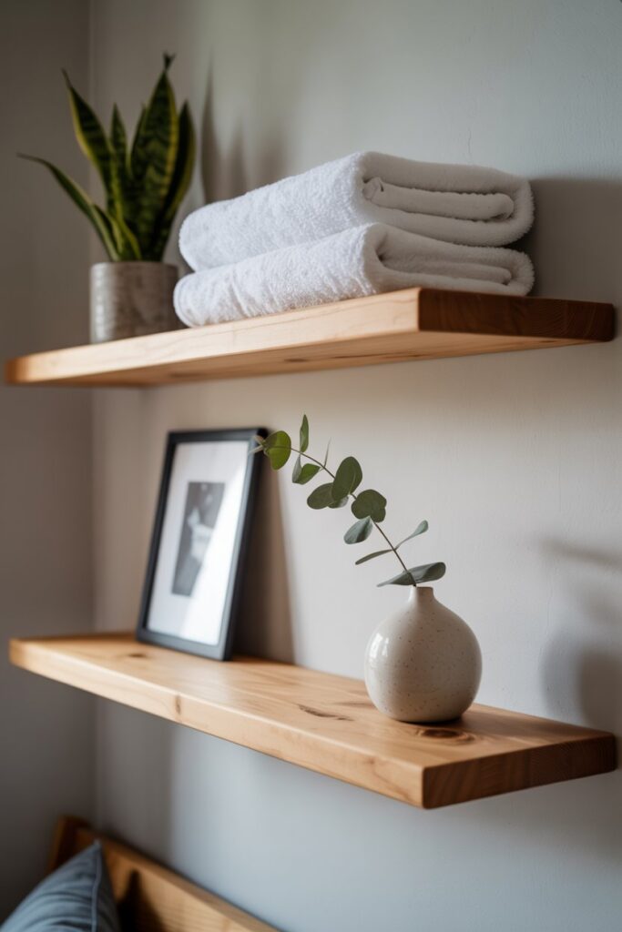 Floating Wood Shelves with Greenery