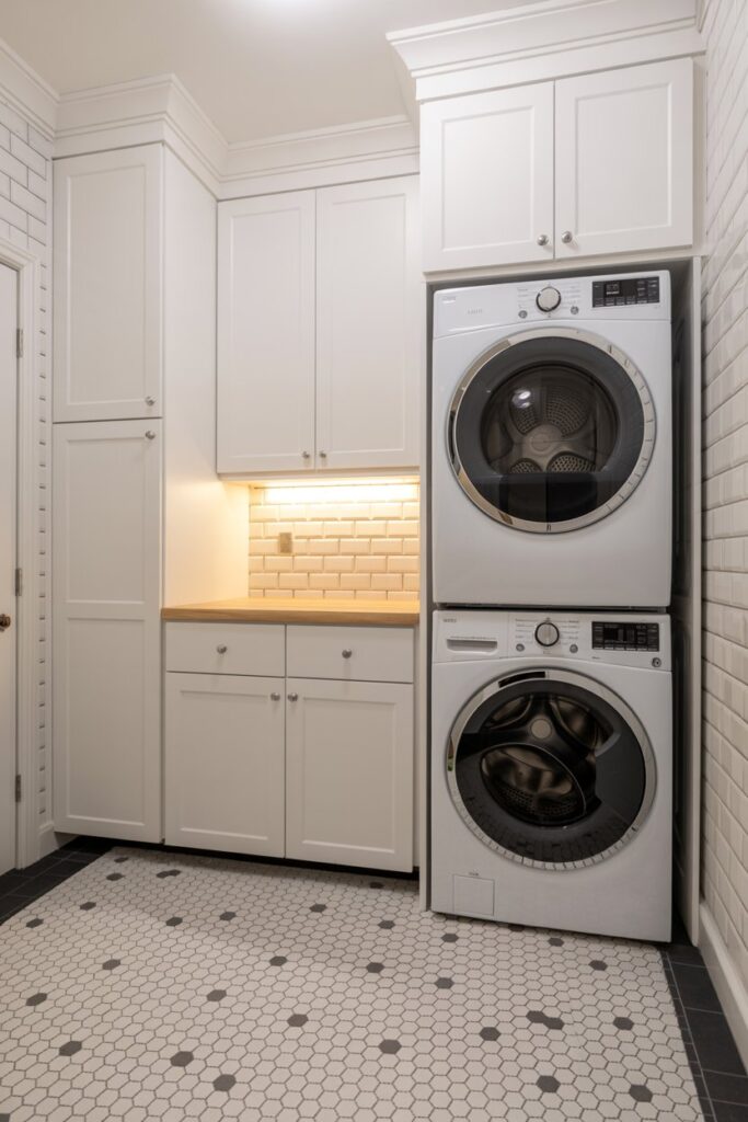 Hexagon Tile Floor and Built-in Cabinetry