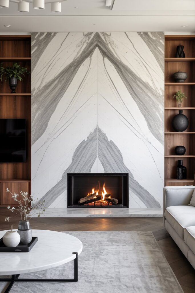 Large Format Marble Slab Fireplace