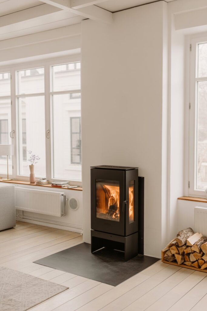 Minimalist Corner Wood Burner