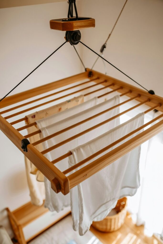 Natural Wood Ceiling Drying Rack (Pulley System)