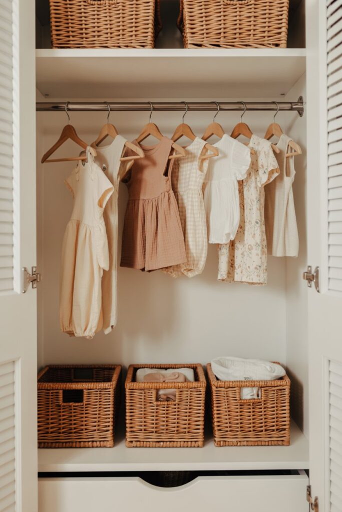 Open Closet with Wooden Hangers
