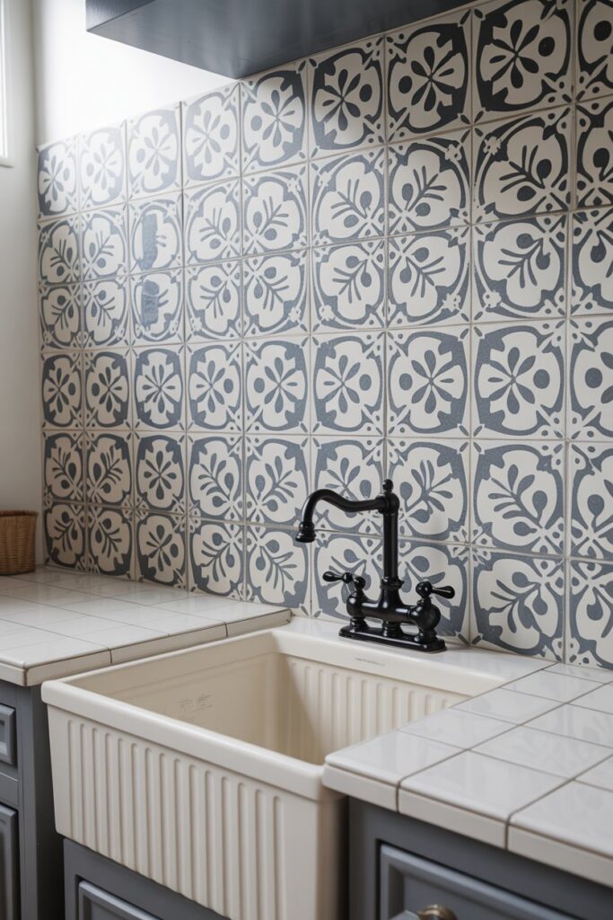 Patterned Cement Tile Backsplash