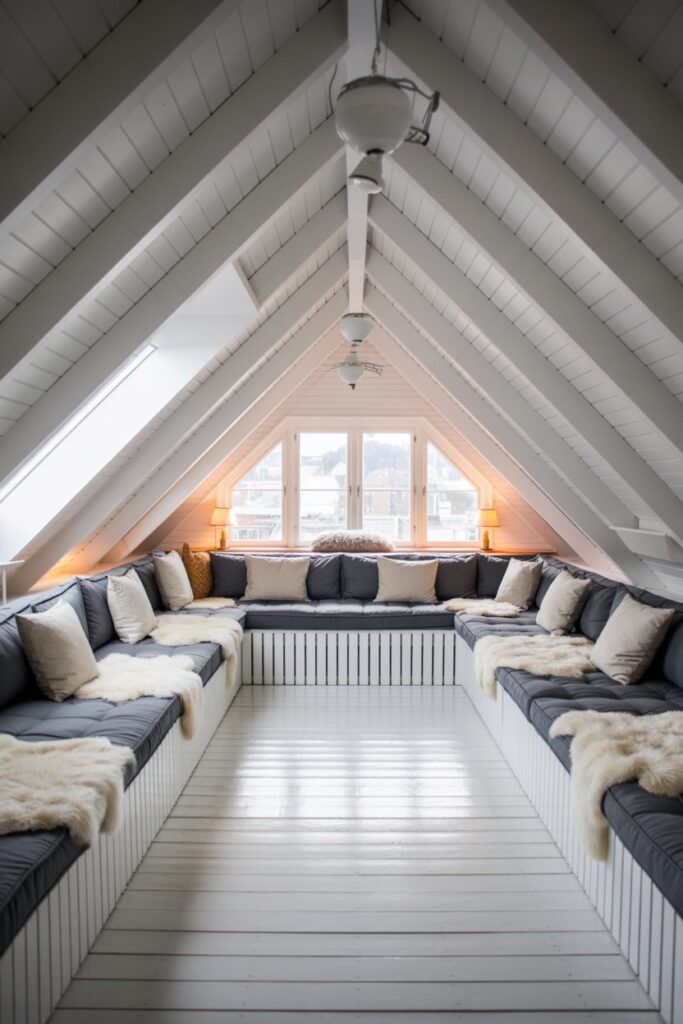Scandinavian Attic with Built-in Bench Seating
