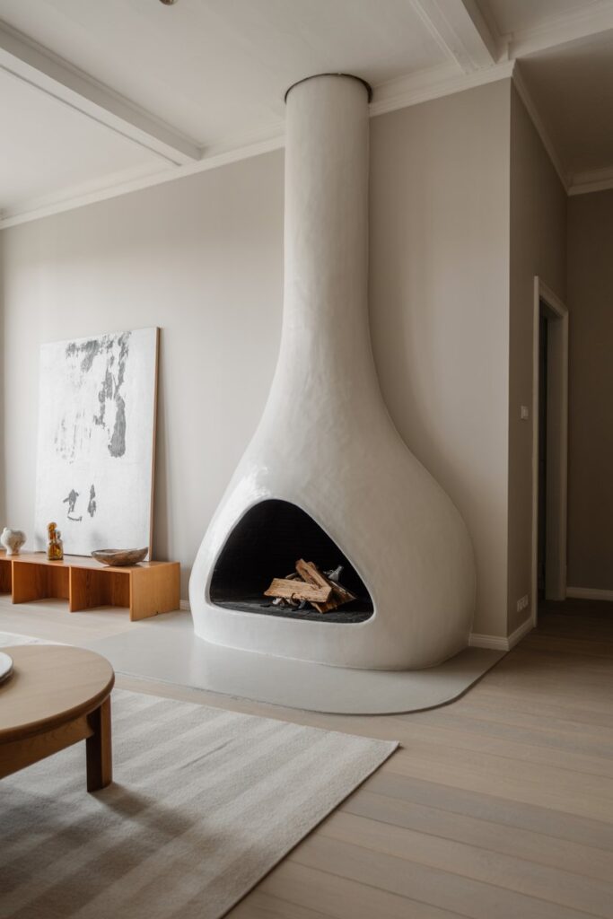 Sculptural White Freestanding Fireplace