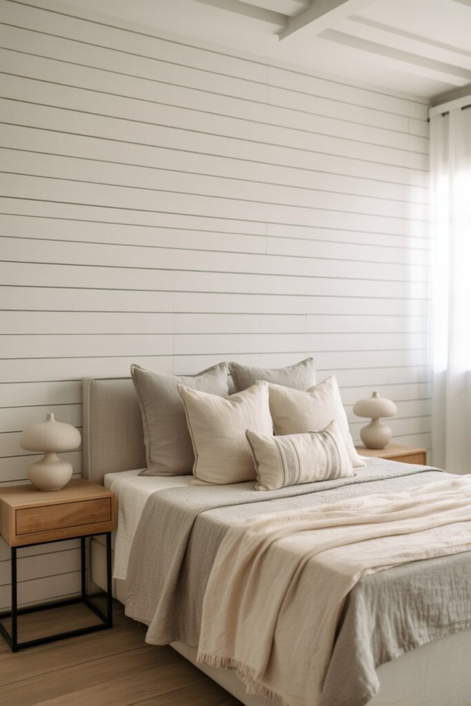 Shiplap Accent Wall with Neutral Tones