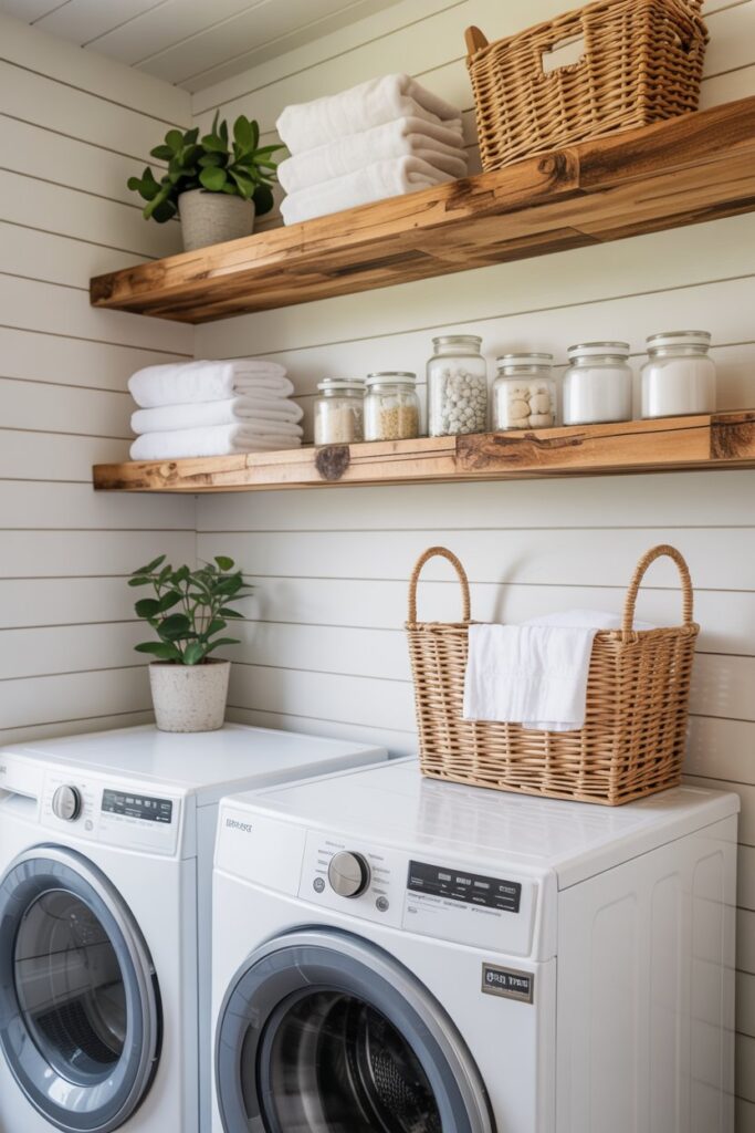 Shiplap Walls and Open Wood Shelving