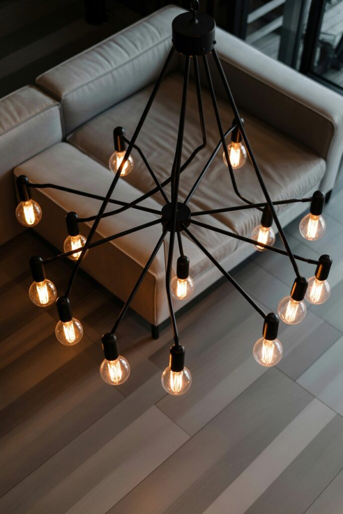 Sleek Metal Framed Lighting with Exposed Bulbs