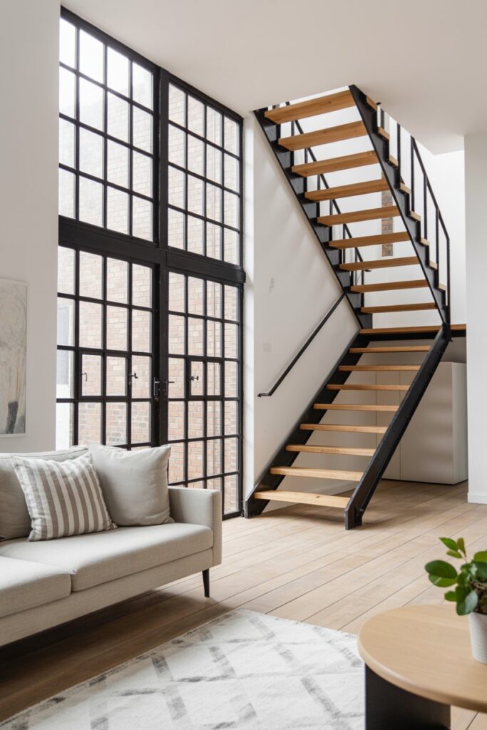 Statement Steel Stairs and Black-Framed Windows