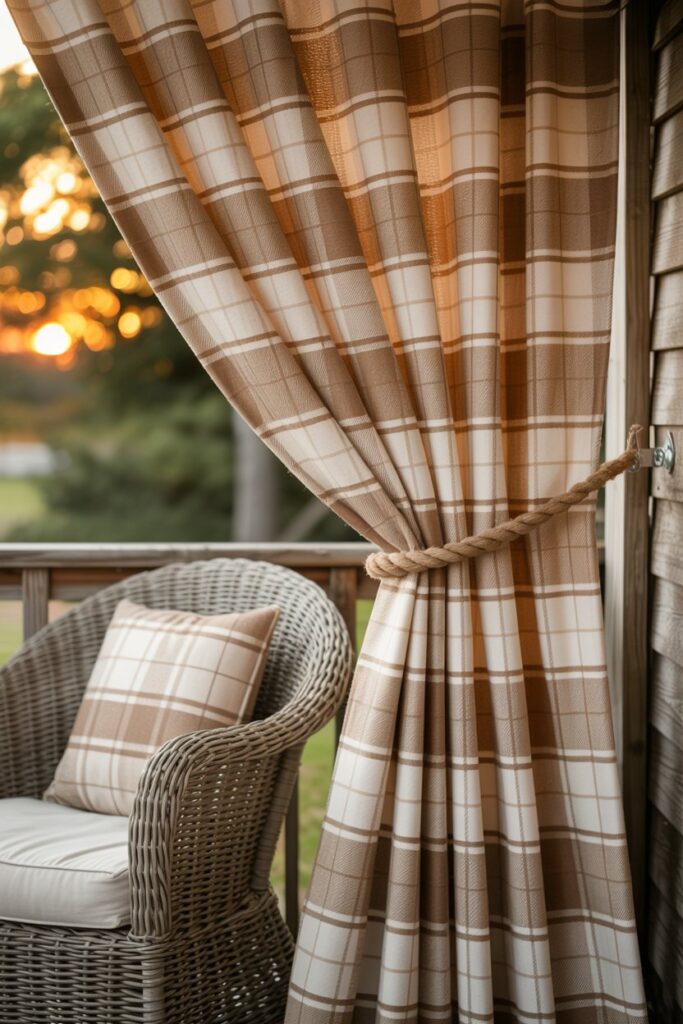 Warm Plaid Curtains for Porch Privacy