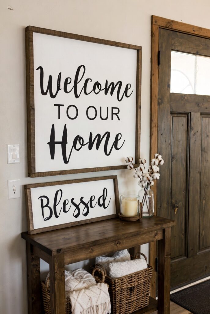 Layered Signage and a Cozy Throws Basket