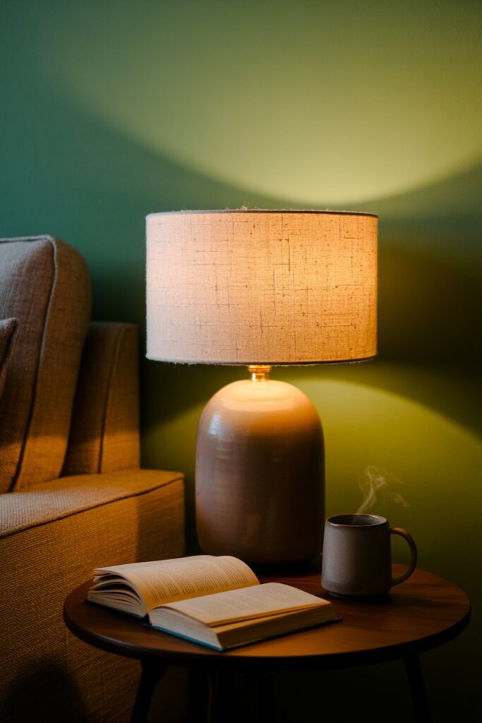 Layering Sage Green with Cozy Lighting