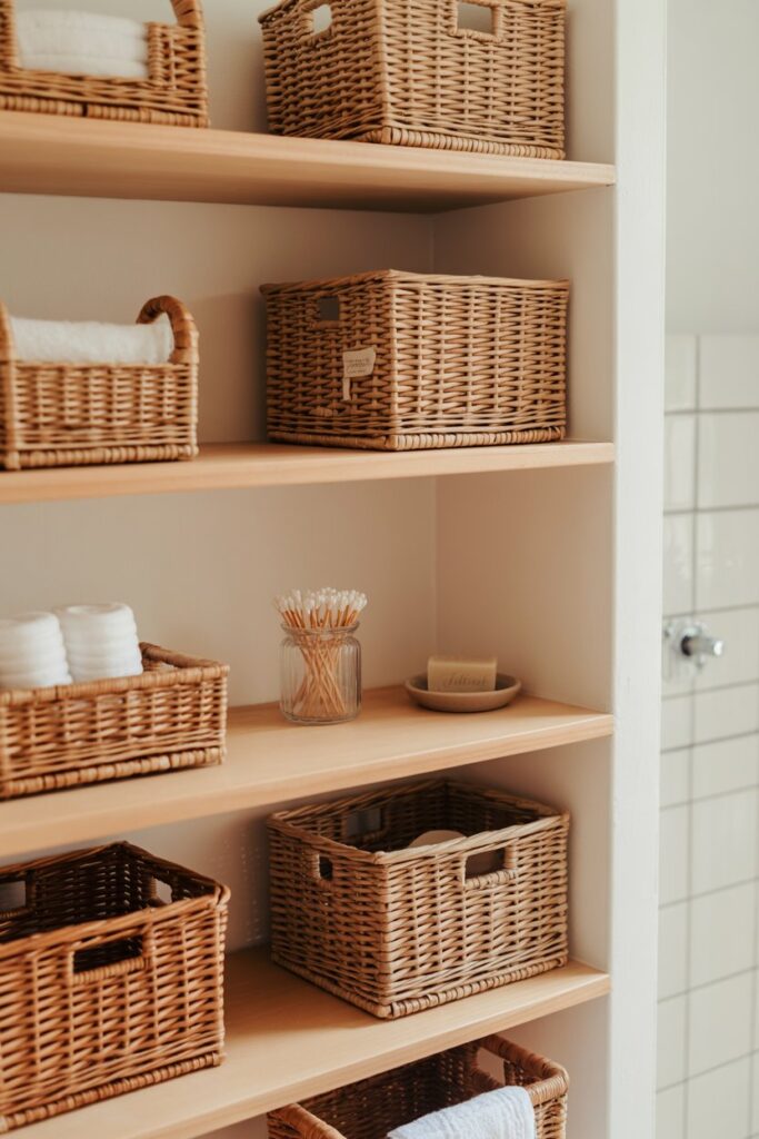 Open Shelving with Wicker Baskets