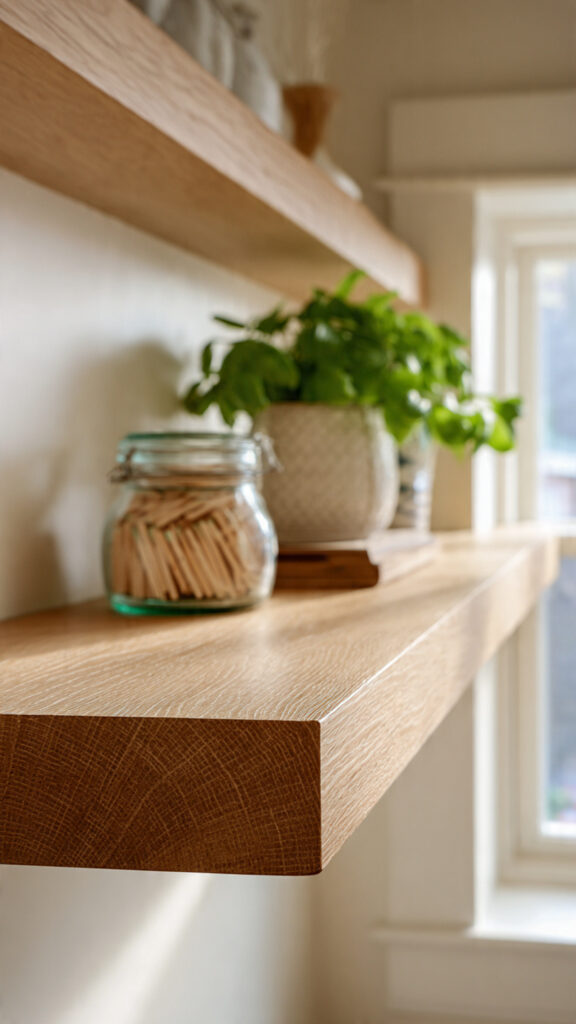 Corner Floating Oak Shelves