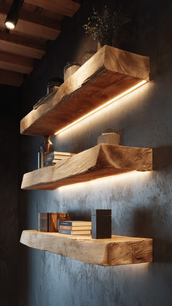 Floating Beam Shelves with Hidden Lighting