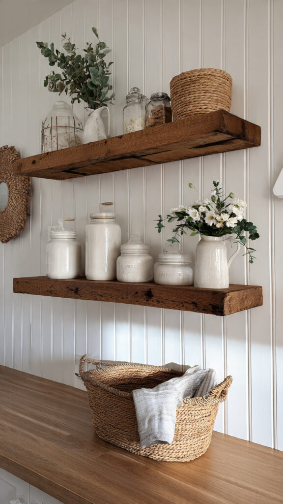 Floating Shelves with Beadboard Backing