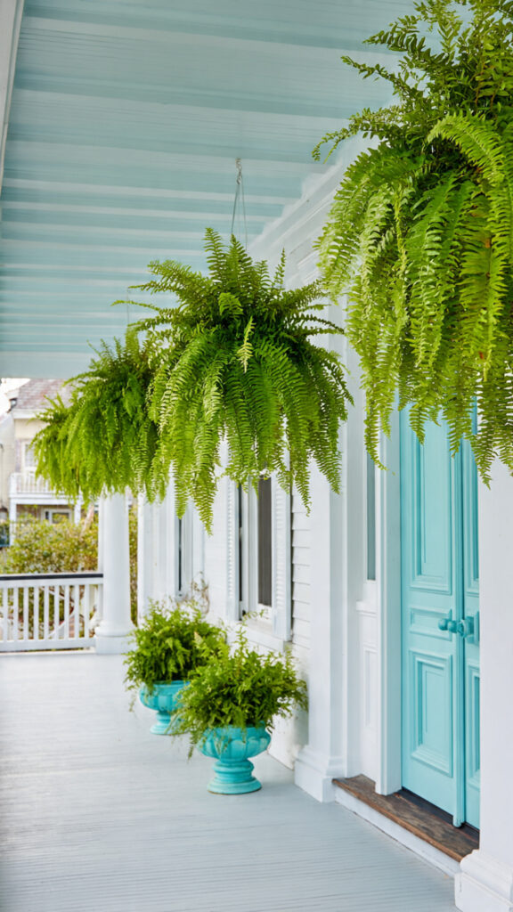 Hanging Ferns and White Trim