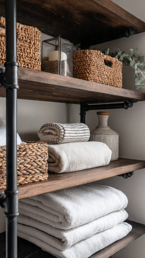 Industrial Pipe and Dark Walnut Shelving