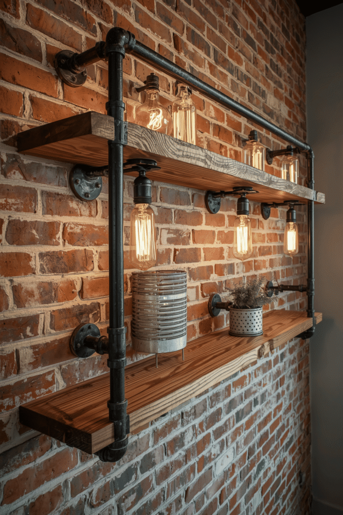 Industrial Pipe and Wood Shelving