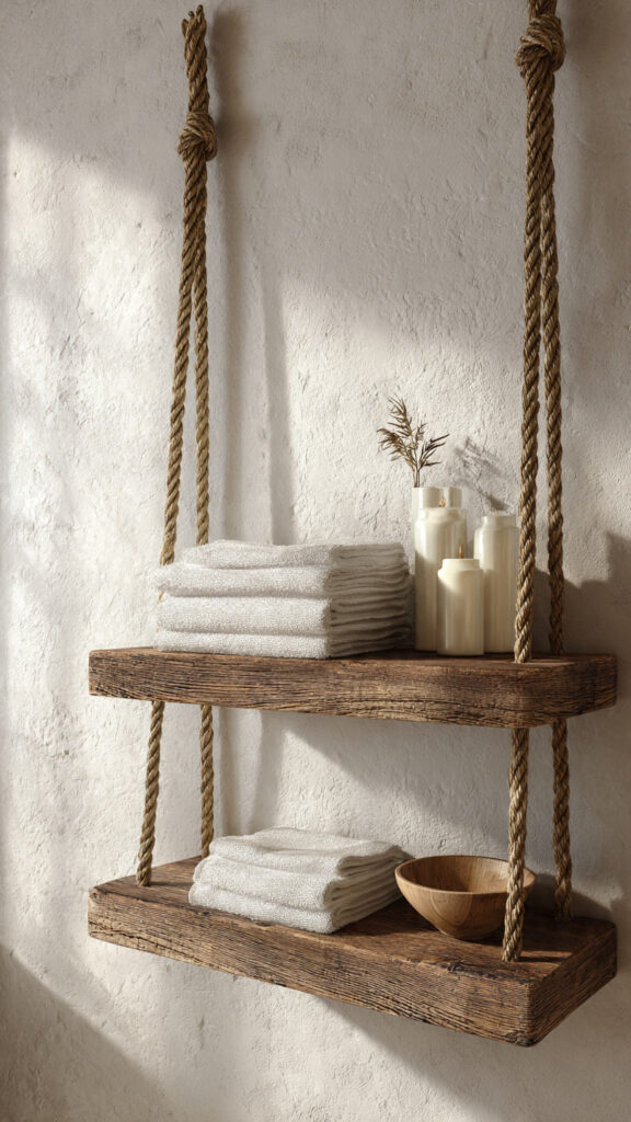 Suspended Rope and Wood Swing Shelves